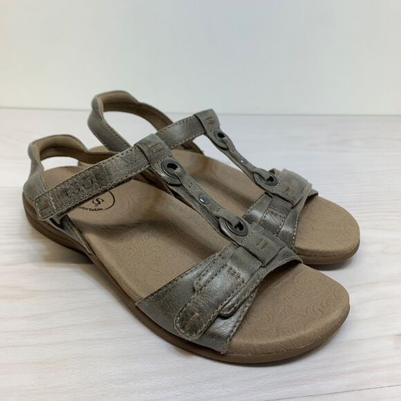 Taos Sandal Womens 6 Gray Swifty Open Toe Ankle Straps Slip On Casual Leather - Picture 1 of 11